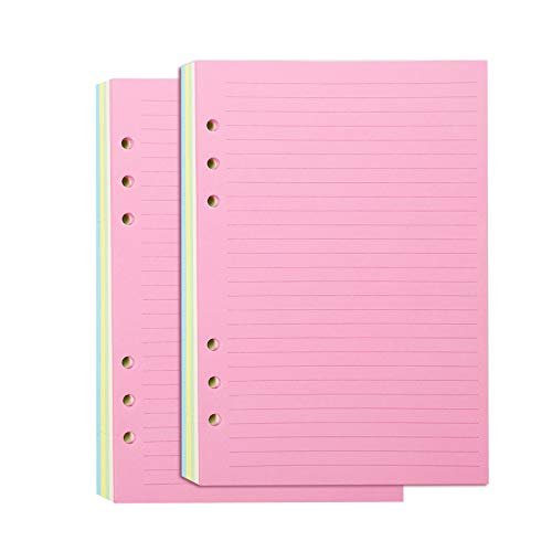 Chris.W Colorful 6-Hole Ruled Refills Inserts for A5 Size Organizer Binder, 5-Color Loose Leaf Planner Filler Paper, 100 Sheets/200 Pages, Lined(8.27" x 5.59") - Thumbnail 2