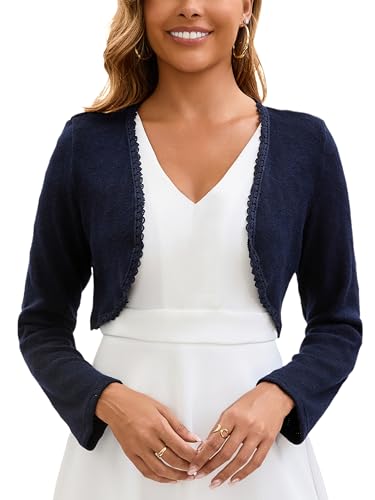 Enjyam Damen Bolero Elegant Festlich Langarm Jäckchen Weiche Offene Schulterjacke Über Kleid Top Navyblau,S