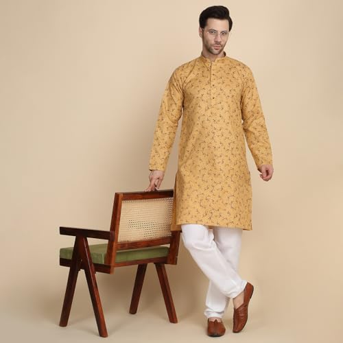 Image of KRAFT INDIA Men's Cotton Printed Stylish Ethnic Wear Kurta Pyjama
