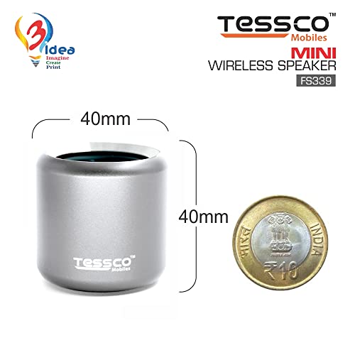 Image of (Tessco FS-339) Mini Wireless Bluetooth Speaker | IPX5 Waterproof | DSP Technology | Stereo Surround Sound | Portable Speaker Compatible with Phone, Tablet, TV (Silver)