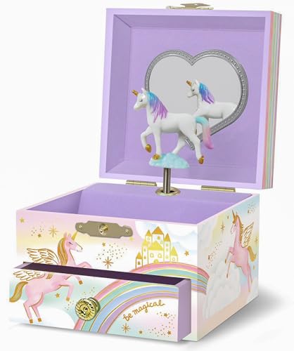 Musical Unicorn Jewellery Box for Girls - Kids Dancing Unicorn Music Box with Mirror Unicorn Gifts for Little Girls Jewellery Boxes Childrens Birthday Gift Ages 3-10