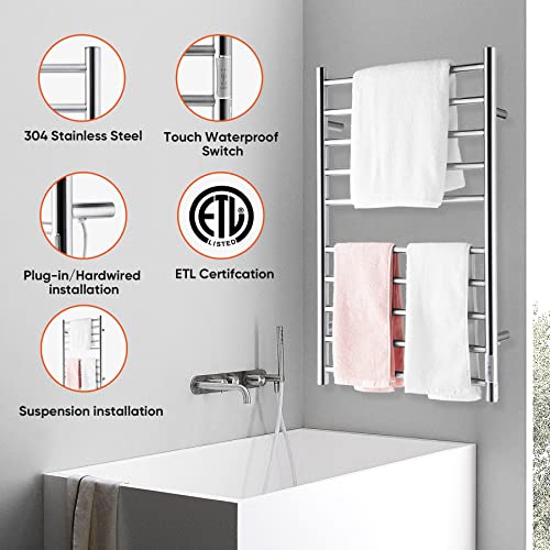 Reecoo Towel Warmer Wall-Mounted Electric Towel Racks For Bathroom With Timer, Plug-In And Hardwired Options 24H Thermostatic Stainless Steel Drying Heated Towel Rack Suitable For Homes, Hotels #TOP2