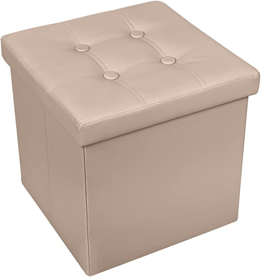 PUFF POUF CONTENITORE QUADRATO ECOPELLE PANCA BAULE 38X38CM TRAPUNTATO BOTTONI (TORTORA, CON BOTTONI) (grigio)