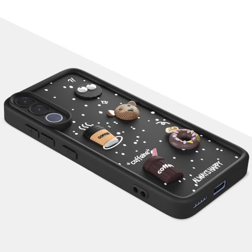 Image of Bintage Back Cover Compatible for Vivo V2558 / Vivo V70 FE 5G | Cute Fun Ball | 3D Taddy Smiley Coffee | Milk Case | Full Body Protection - Black