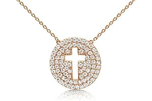 14k Rose Gold Diamond Cross Necklace for Women