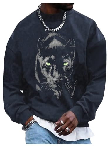 SOLY HUX Sweatshirts for Men Animal Graphic Crew Neck Drop Shoulder Long Sleeve Pullover Tops