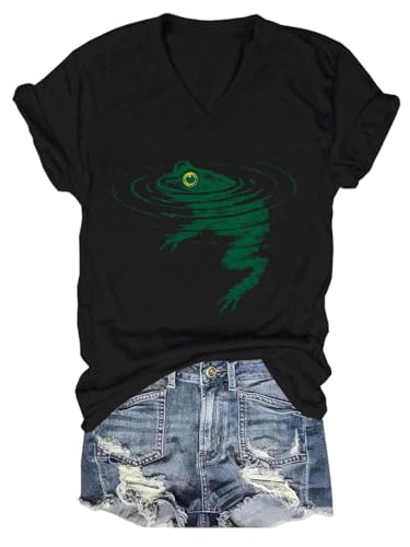Image of Frog Swimming T-Shirt - Cozy Vintage Swimming Frog Shirt for Women Men