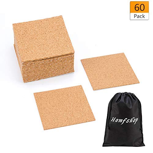 60 Pack Self-Adhesive Cork Round Squares - 4