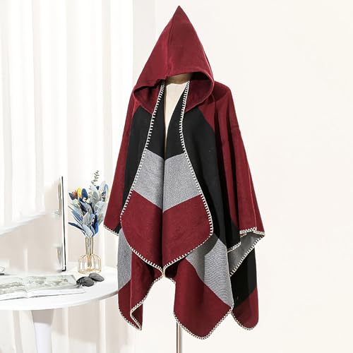 JOAU Women's Knit Color Block Hooded Shawl Wraps Open Front Travel Poncho Cape Warm Sweaters Blanket Casual Cardigan Top4