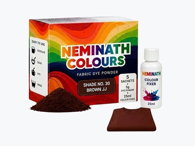 Fabric Colour Dye Pack 5 x 5g Dye Sachets + 25ml Fixer for DIY Clothes Restoration Visit the NEMINATH COLOURS Store (Brown Jj)-image-8