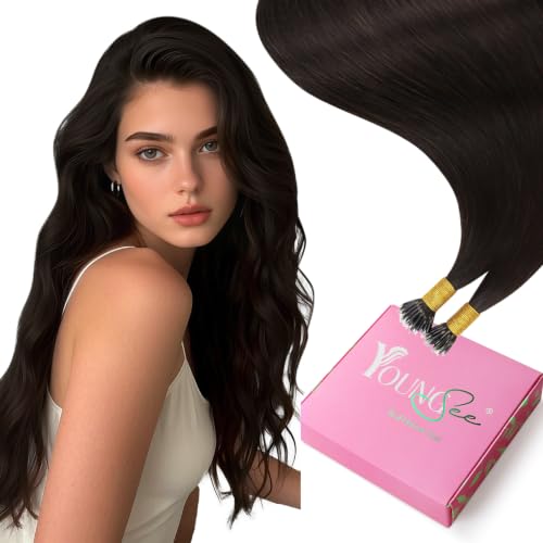 YoungSee Nano Bead Hair Extensions Human Hair Dark Brown Nano Ring Hair Extensions Darkest Brown Silky Nano-Linked Hair Extension Human Hair 18 Inch Nanos Hair Extension for Date 50 Strands 50g