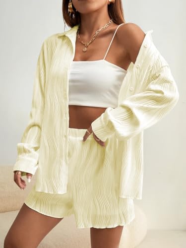 Image of Leriya Fashion Co-Ord Set for Women Stylish | Summer Night Suit for Women | Unique Textured Pattern Pyjama Set for Woman Travel Beach & Holiday Looks | Trendy Top & Shorts for Summer Day Vacations