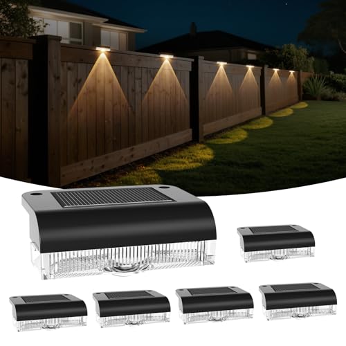 Solar Wandleuchte Aussen, 6 Stück LED Solarleuchten für Außen, Solar Zaunleuchten für Außen, Wandlampe Solarwandleuchte für Treppen, Stufen,...