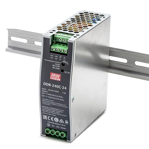 DDR-240C-24 240W DIN Rail DC-DC Converter, 24V 10A Output, High Efficiency, Wide Input Voltage, for Industrial Automation, Renewable Energy, and More