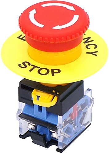 Pulsante Di Emergenza A Fungo IP65 Impermeabile - 22mm Autobloccante Con Contatti In Argento (6 Pin) - Interruttore Arresto Di Emergenza In Metallo - 4