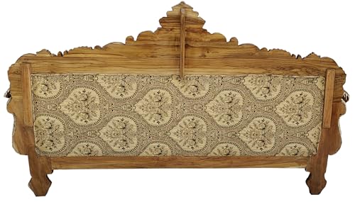 Image of Wooden 5 Seater Sofa Set with Center Table | 3+1+1 Solid Wood Hand-Carved Brown Sofa with Traditional Design Furniture for Living Room | Home | Office