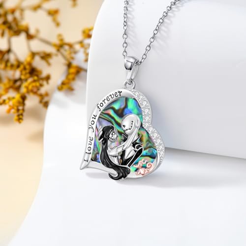 LILALO Nightmare Necklace Gifts Sterling Silver Heart Abalone Shell/Moon Jack and Sally Necklaces I Love You Forever Skull Jewelry Birthday Christmas Gift for Women Wife Girlfriend Daughter4