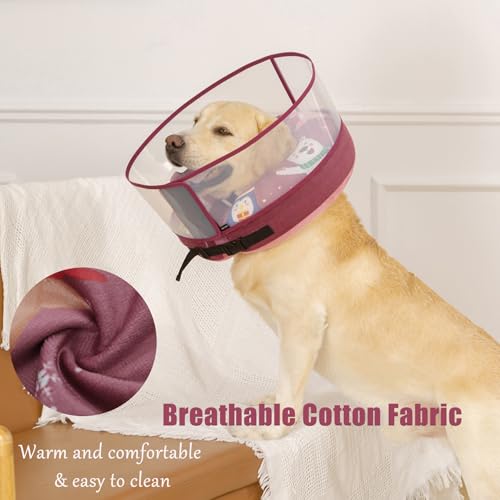 Image of Soft Cone Collar With Guard Shield for Dogs - Inflatable Surgery Recovery Donut, Prevents Licking Wounds and Stitches, Does Not Block View (Xmas Elf, Medium+)