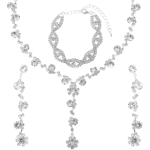 Ptwola 3 Pcs Rhinestone Bridal Jewelry Set Cover