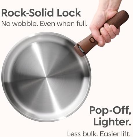 CAROTE 13pcs Tri-Ply Stainless Steel Cookware Set with Detachable Handle, Pots and Pans Set, Induction Kitchen Cooking Sets, RV/Camping Cookware, Oven Safe, Woodgrain Style - Thumbnail 4