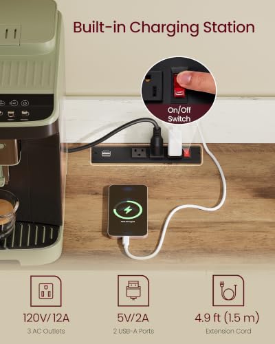 Image of VASAGLE Baker's Rack with LED Lights and Power Outlet, 6 Hooks