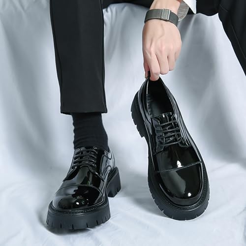 Men's Patent Leather Platform Oxfords Round Toe Lace Up Lug Sole Derby Shoes for Business Party Dress3
