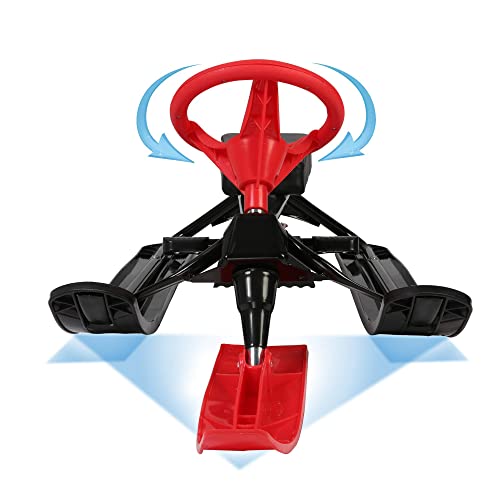 Color Tree Snow Racer Sled, Ski Sled Slider Board With Steering Wheel, Twin Brakes & Pull Rope, Snow Bike Sled Kids Teens Adults Max Load 220 Lbs, Snowboard For Downhill And Uphill, Red #TOP3