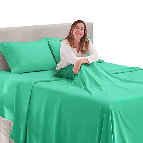 Image of Hearth & Harbor Extra Deep Pocket King Sheets - 4 Piece Hotel Luxury King Sheet Set Fits Up to 24 inch Mattress - Ultra Soft Luxury King Bed Sheet Set - Soft & Breathable, King, Mint Green