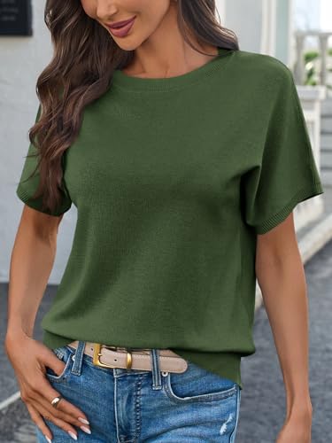 Image of Saodimallsu Women's Short Sleeve Crew Neck Knit Pullover Sweater