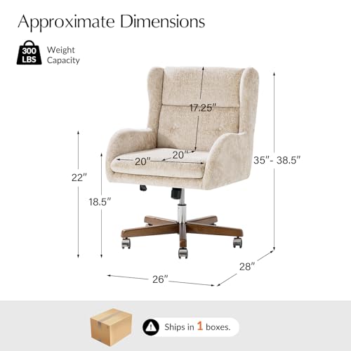 Image of HULALA HOME Modern Swivel Office Chair with Solid Wood Base, Oatmeal