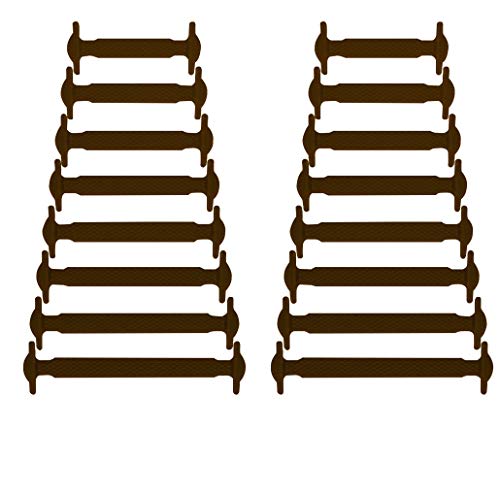 Coolnice® kein Krawatte Schnürsenkel für Erwachsene DIY 16 Stücke- Umweltverträgliche Wasserdicht Silikon- Farbe# braun