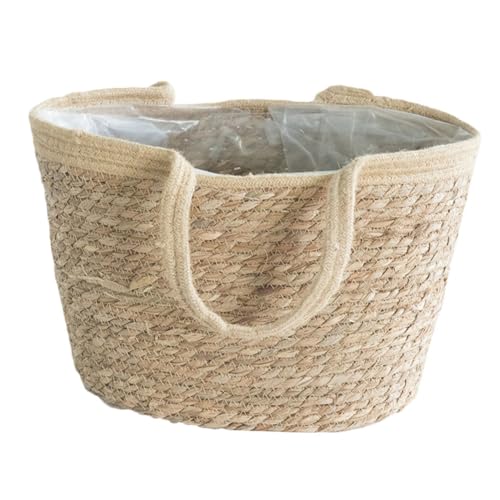 Homoyoyo Panier de Rangement Tressé Artisanal Herbe Naturelle Panier Rond pour Fleurs et Plantes Corbeille Décorative Écologique et Salon Jardin et Salle de Bain Petit Modèle