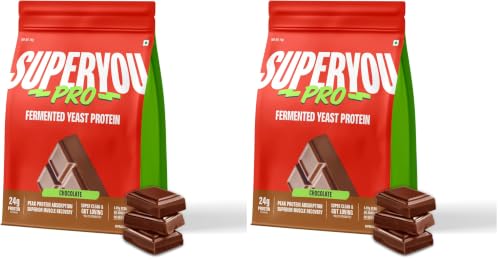 Image of Superyou Pro Fermented Yeast Protein Isolate 1kg | 24g Protein| Chocolate | Higher Absorption than Plant Protein | Superior Muscle Recovery | Gut Friendly | Vegan Protein | PDCAAS of 1 (Pack of 2)
