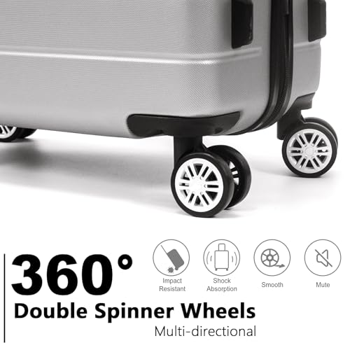 VANELC 3-Piece Luggage Sets Travel Lightweight Suitcases with Rolling Wheels,TSA lock & ABS Hard Shell,Carry on Luggages for Business, Trip, (20/24/28) (Silver Grey, 3PCS)3