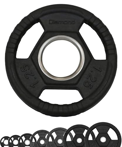 Diamond【Disco Olimpico Gommato Tri-Grip Pro Da1,25 a 25Kg】Pesi Ghisa Rivestiti Gomma per Bilancieri Professionali Foro 50mm, Impugnature Ergonomiche Multipresa Bodybuilding Palestra Home Gym (1.25 Kg)