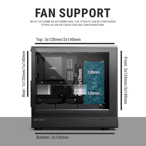 Image of Ant Esports Titan FE Mid-Tower Computer Case /Gaming Cabinet - Black | Support ATX, M-ATX & Mini-ITX | Pre-Installed 4 Black Fans