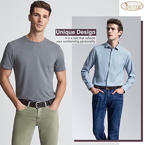 Image of JASGOOD Men Double Prong PU Leather Belt Casual Work Heavy Duty Belt Double Grommet Holes Belt for Jeans
