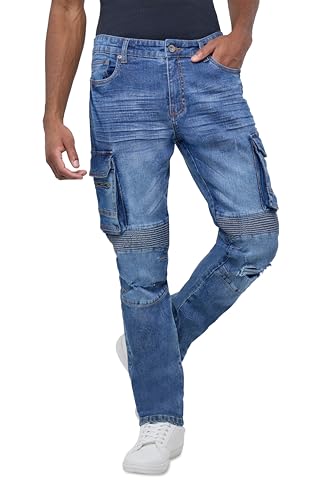 RAW X Men's Stretch Ripped Cargo Pocket Jeans, Slim Fit Motor Biker Comfort Denim Jean Pants for Men4