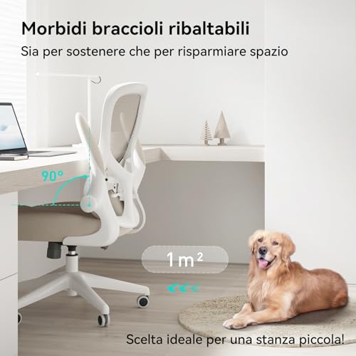 J3 Sedia Ufficio e Scrivania Ergonomica, con Supporto Lombare Regolabile e Braccioli Ribaltabili, Cuscino a Sella, Oscillazione 15°, Mesh, Grigio - Sedia gaming - Immagine 4