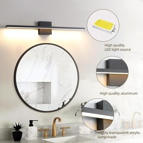 Image of Bathroom Light Fixtures Over Mirror, 32 Inch Black Bathroom Vanity Light, LED Modern Wall Sconce 3000K Bar Vanity Lights for Restroom