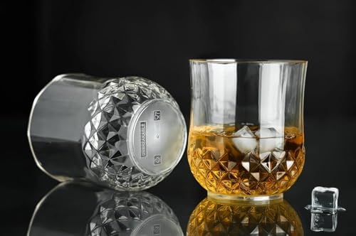 Image of Premium Crystal Whiskey Glass - 300ml, Set of 2 Pcs Old Fashioned Rocks Glass for Bourbon, Scotch & Cocktails (2, Elegant)