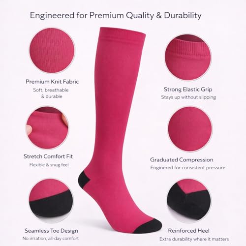 Image of Diamond Star 6 Pairs Compression Socks for Men & Women, Knee High Socks