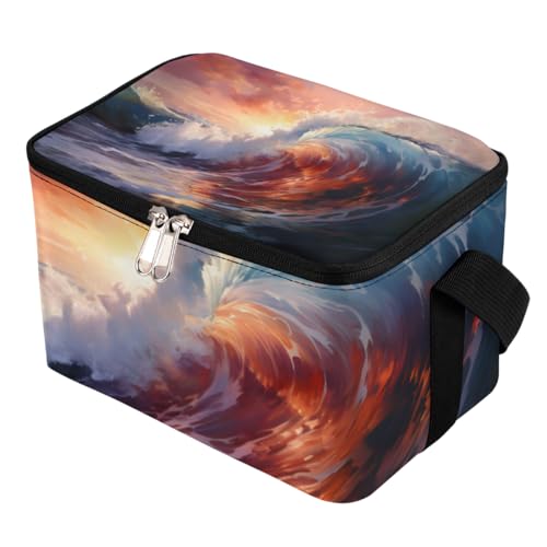 GzLeyigou Lunch Bags for Women Men 9 Cans,Nature Sea Hot & Cold Food Delivery Bag Insulated Grocery Bag Insulated Lunch Box Ocean Waves Cooler Bag for Office Work Picnic Beach