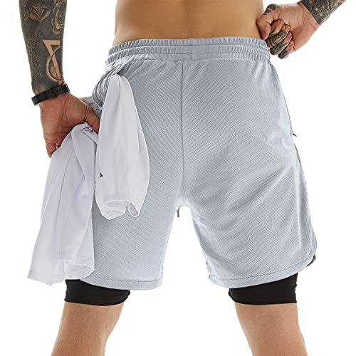 Image of JWJ Men's 2 in 1 Workout Running Shorts 7 Inch Lightweight Athletic Gym Shorts with Compression Liner
