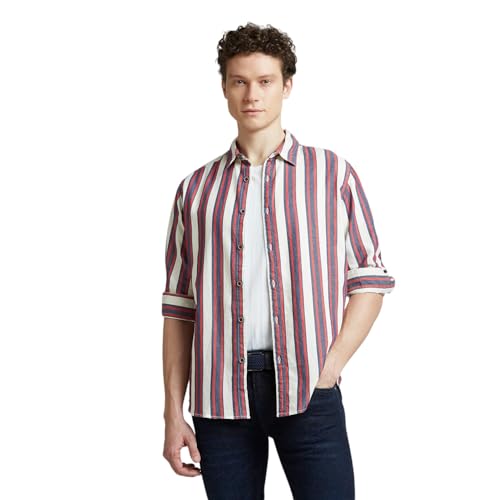 Image of Pepe Jeans Men's Casual Shirt | Striped Shirt for Men| Regular Fit | Vertical Stripes | Full Sleeve | Available in Plus Size