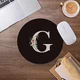 Black Initial Letter G Mouse Pad,Trendy Flower Personalized Monogrammed Mousepad for Desk Home Office Dorm Computers Laptop Accessories,7.9×7.9 Inch