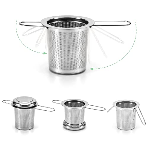 Teesieb, Tea Infuser 304 Rostfreiem Edelstahl Teefilter mit Faltbare Griffe und Deckel Teefilter für Losen Tee (A-2PCS) – Ansicht 5