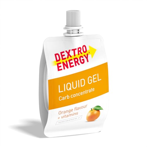 Dextro Energy Energy Gel | Pack of 12 | High Carb Gel with 28 g of Carbohydrates | Liquid Burst of Energy | Non-Sticky Energy Gel Orange | For Running or Cycling | Vegan