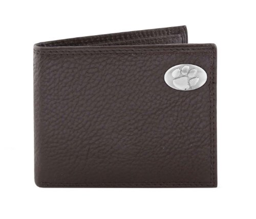 NCAA Clemson Tigers Brown Pebble Grain Leather Bifold Concho Wallet, One Size