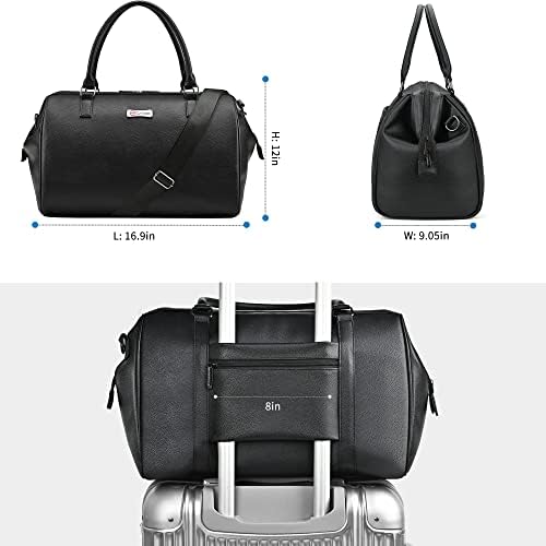 LOKASS Travel Duffel Bag Leather Carry on Overnight Weekender Duffle Bag with Wet/Dry Pocket for Gym Women, Men (Black) 5 LOKASS Travel Duffel Bag Leather Carry on Overnight Weekender Duffle Bag with Wet/Dry Pocket for Gym Women, Men (Black)